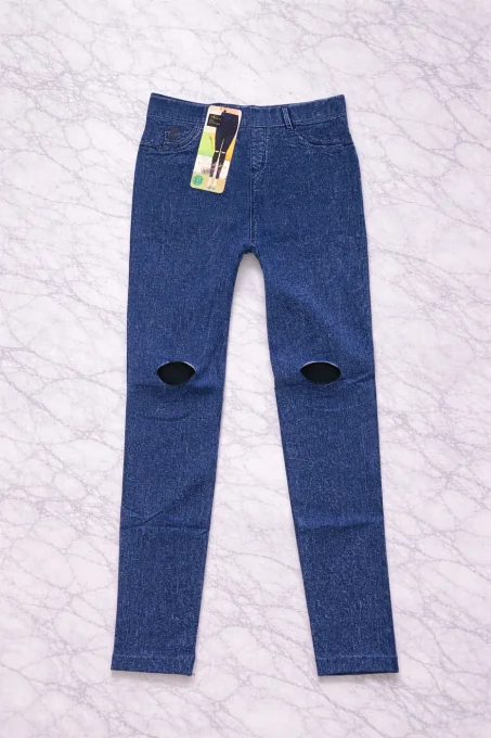 Legging femme effet jean à découpes aux genoux – taille unique