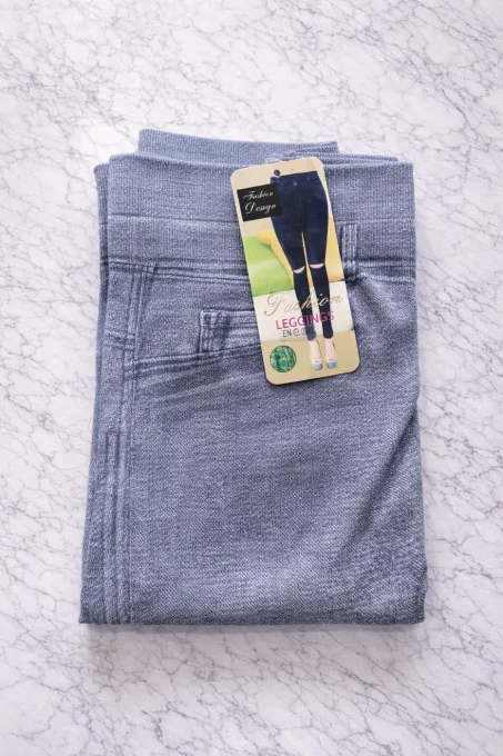 Legging femme effet jean à découpes aux genoux – taille unique