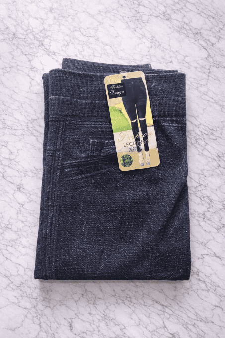 Legging effet jean à découpes genoux, signature urbaine, taille unique