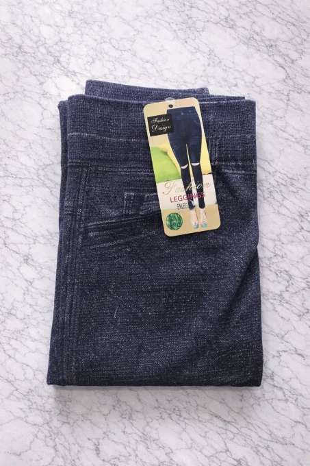 Legging femme effet jean à découpes aux genoux – taille unique