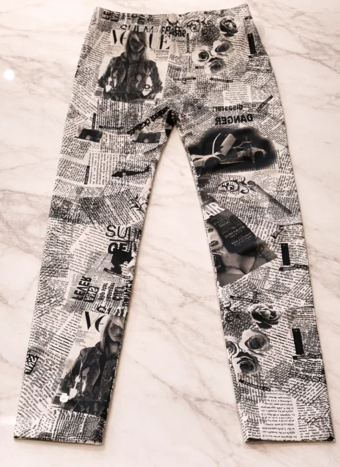Legging femme noir et blanc imprimé collage – taille unique