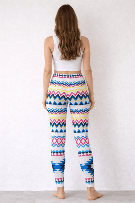 Legging graphique multicolore, taille haute, taille unique