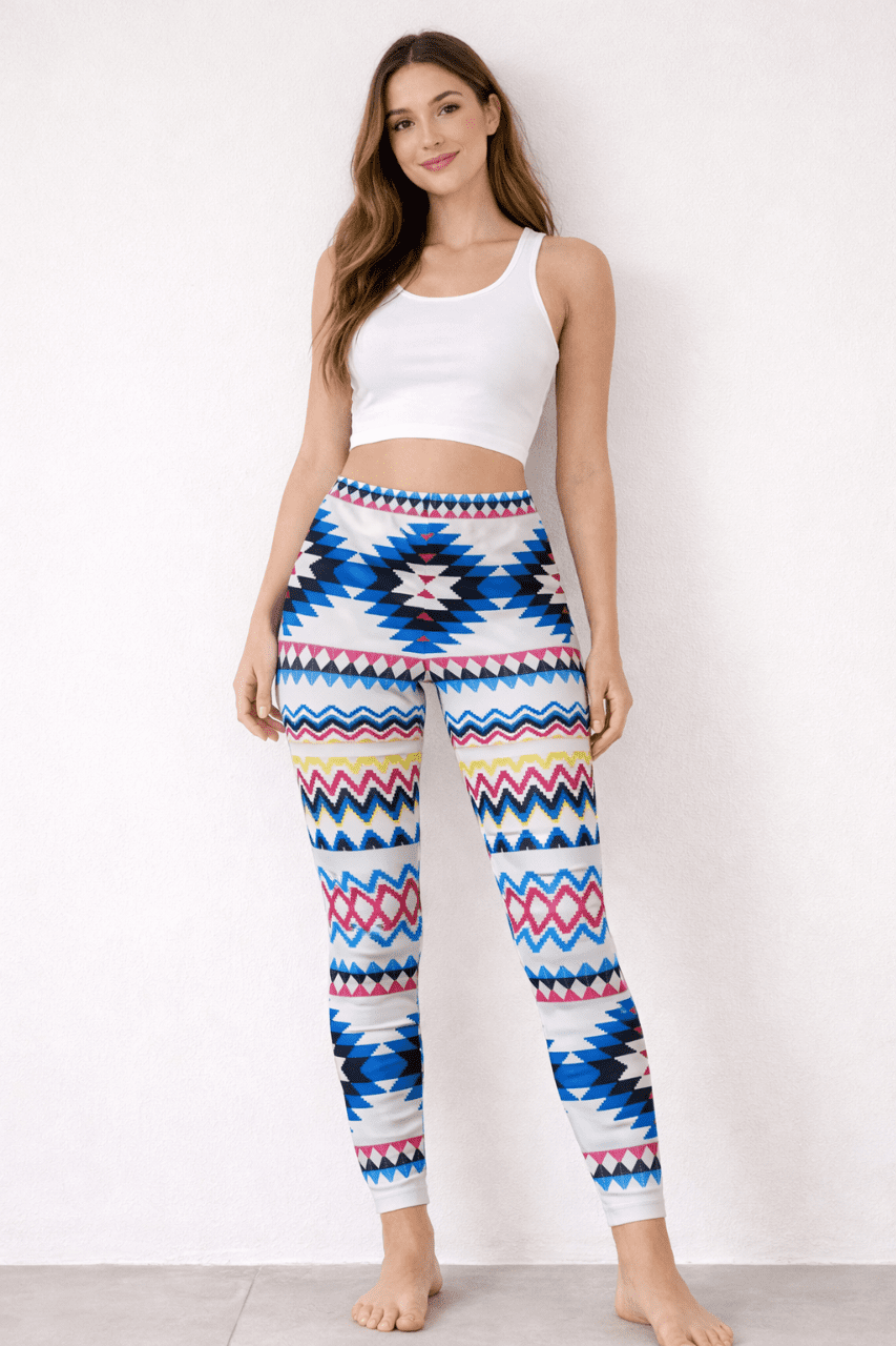 Legging graphique multicolore, taille haute, taille unique