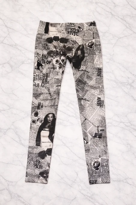 Legging femme noir et blanc imprimé collage – taille unique
