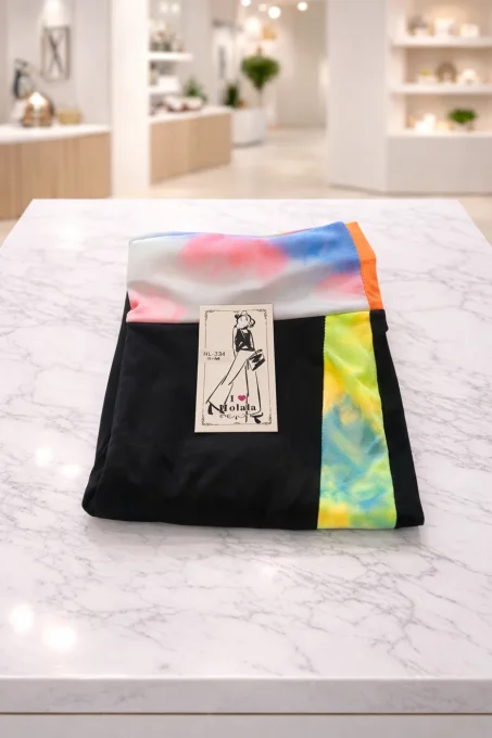 Legging femme noir taille haute à empiècements tie-dye