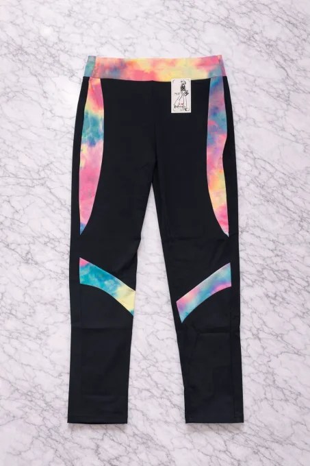 Legging femme noir taille haute à empiècements tie-dye