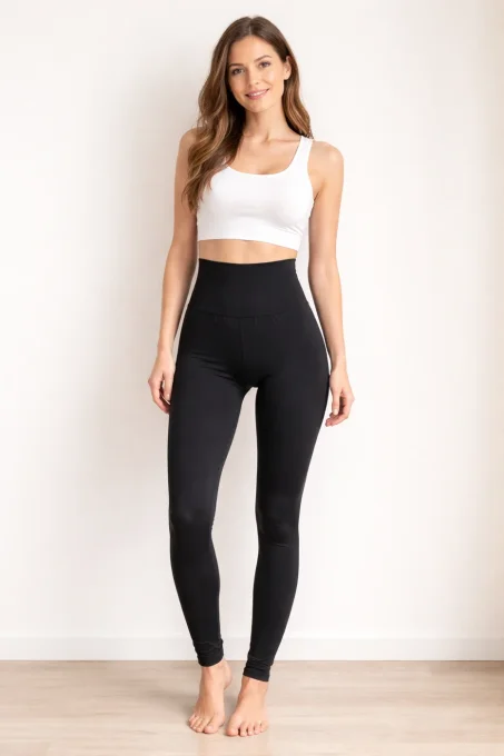 Legging taille haute noir femme sans couture effet gainant et silhouette lisse vu de face