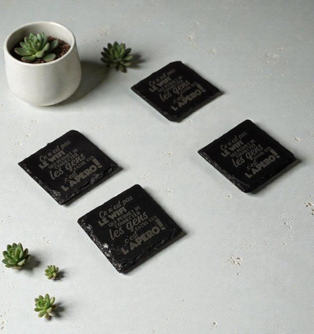 Lot de 4 sous-verres en ardoise – gravure laser