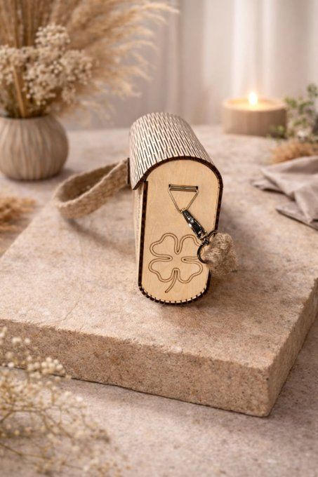 Sac à main en bois clair gravé – Bandoulière corde beige 