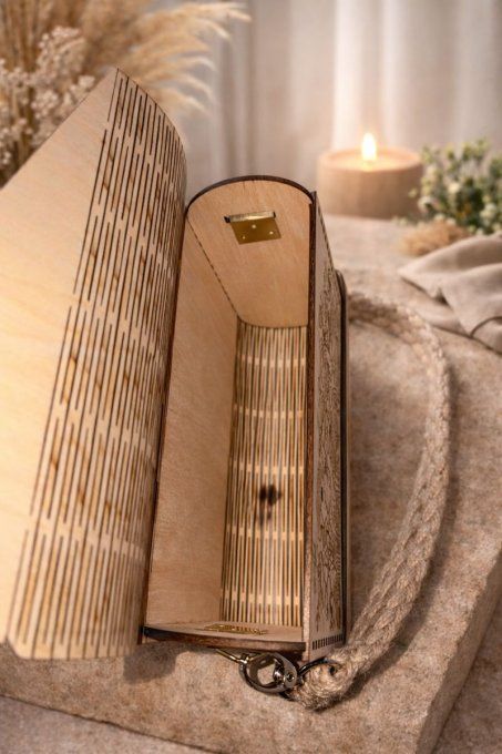 Sac à main en bois clair gravé – Bandoulière corde beige 