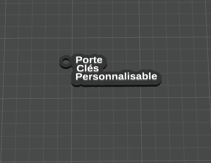 Porte-clés personnalisé impression 3D avec texte en relief sur base noire