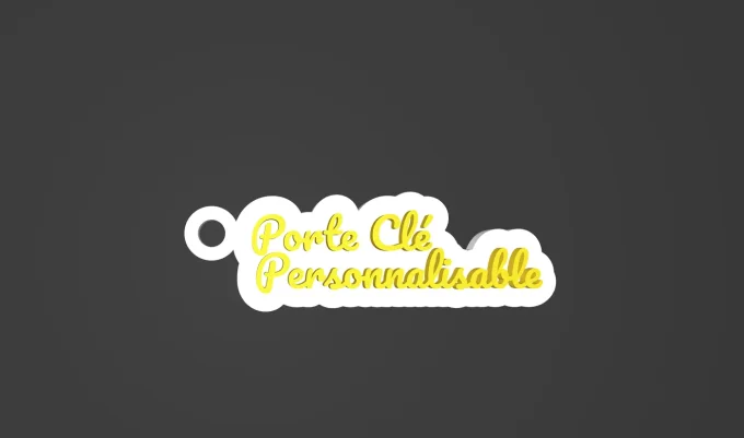 Porte-clés personnalisé impression 3D avec texte en relief sur base noire