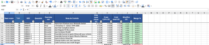 Tableau de gestion de stock et ventes – professionnel