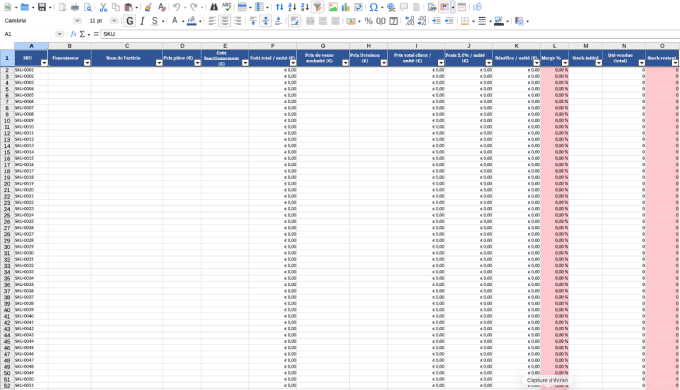 Tableau de gestion de stock et ventes – professionnel