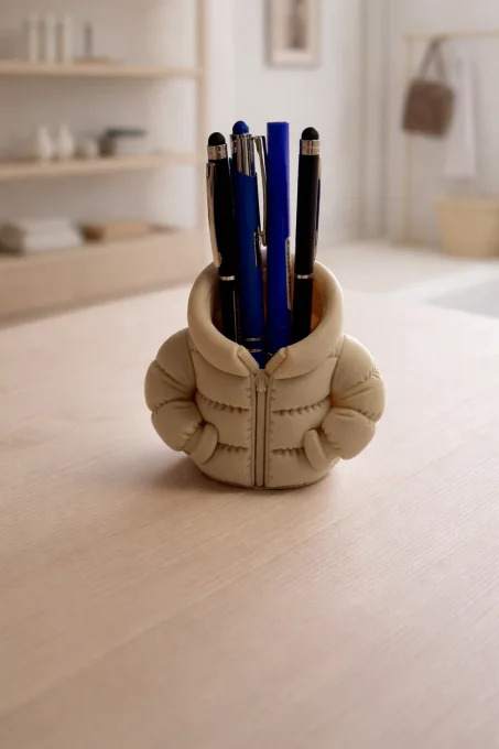 Pot à crayons doudoune beige imprimé 3D