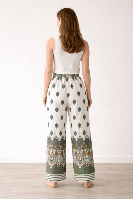 Pantalon fluide imprimé, taille haute à nouer, coloris au choix