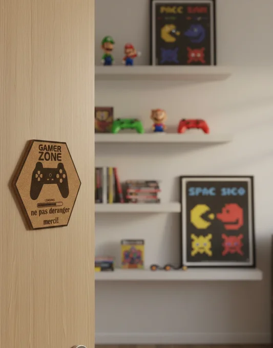 Plaque de porte hexagonale en liège – 3 messages au choix, 20 cm