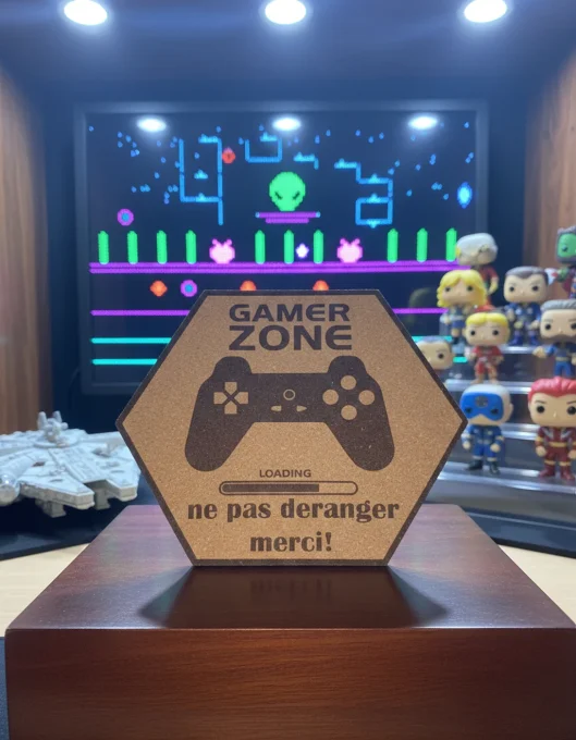 Plaque de porte Gamer Zone en liège naturel