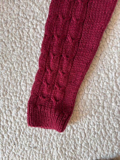 Pull femme rouge framboise fait main mérinos cachemire Inacio Creations M 38/40