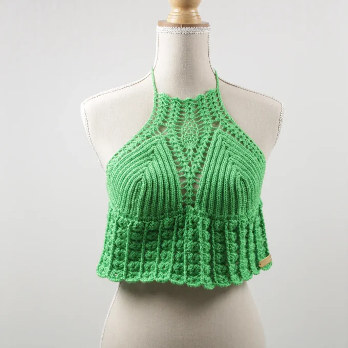 Top crochet vert 100% coton fait main M