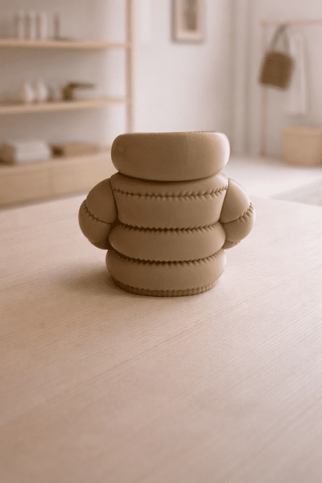 Pot à stylos doudoune beige vide imprimé 3D