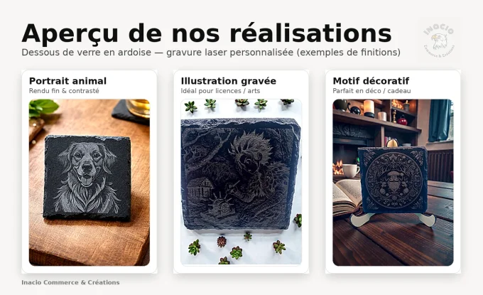 Dessous de verre en ardoise personnalisé – photo, logo ou texte – 10 × 10 cm