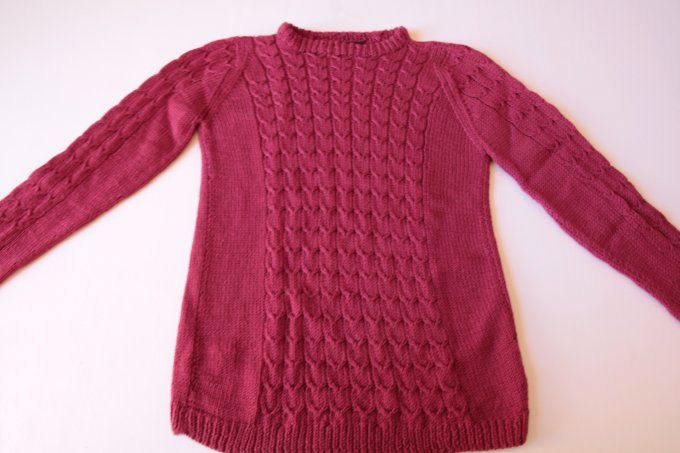 Pull femme rouge framboise fait main mérinos cachemire Inacio Creations M 38/40