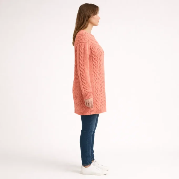 Pull long femme corail fait main 100% coton Inacio Creations M 40