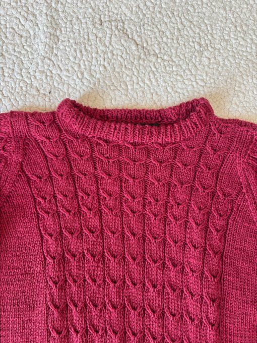 Pull femme rouge framboise fait main mérinos cachemire Inacio Creations M 38/40