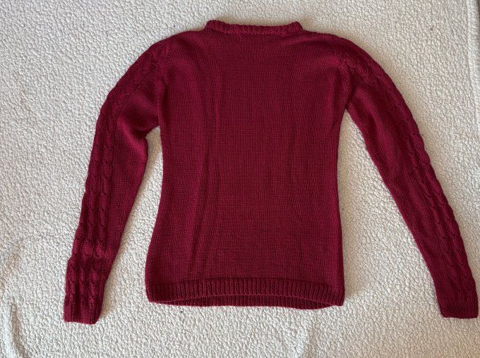 Pull femme rouge framboise fait main mérinos cachemire Inacio Creations M 38/40