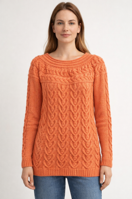 Pull long femme corail fait main 100% coton Inacio Creations M 40