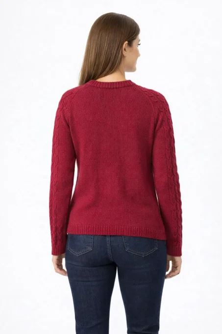 Pull femme rouge framboise fait main mérinos cachemire Inacio Creations M 38/40