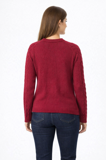 Pull femme rouge framboise fait main mérinos cachemire Inacio Creations M 38/40