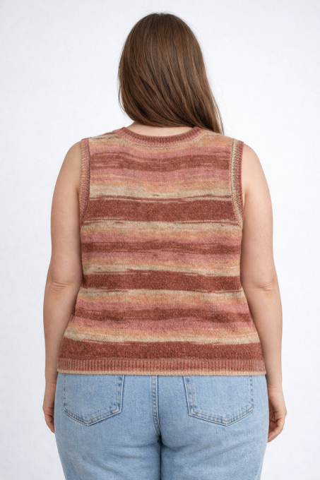 Pull sans manches maille rayée rose beige Ardene XL