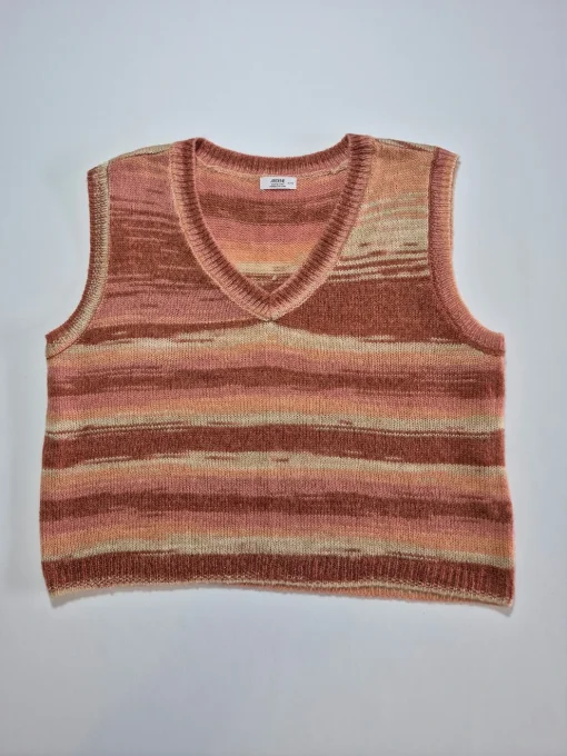 Pull sans manches maille rayée rose beige Ardene XL