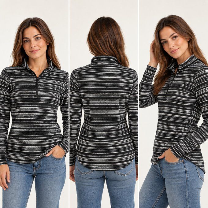 Polaire femme Eddie Bauer rayée noir et gris – taille S