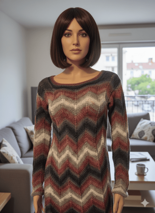 Robe en laine fait main motif chevron, tons chauds