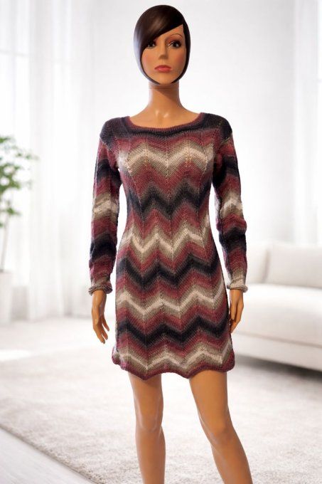 Robe en laine fait main motif chevron, tons chauds