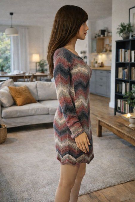 Robe en laine fait main motif chevron, tons chauds