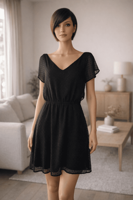 Robe noire chic plumetis – Kwoman – Taille 40