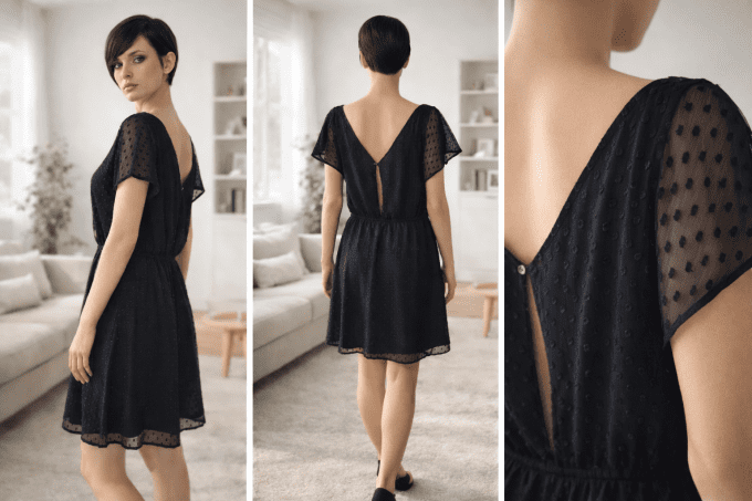 Robe noire chic plumetis – Kwoman – Taille 40