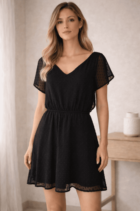 Robe noire chic plumetis – Kwoman – Taille 40