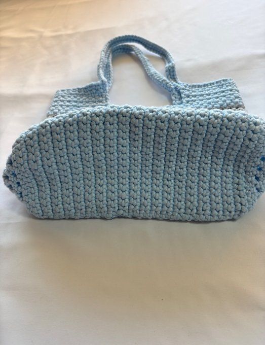 Sac cabas crocheté fait main bicolore bleu ciel & gris