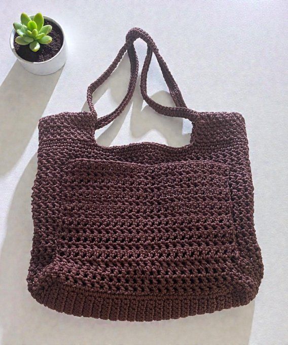 Sac cabas femme au crochet fait main marron chocolat