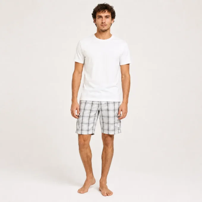 Short cargo Lee Dungarees homme blanc à carreaux taille W30