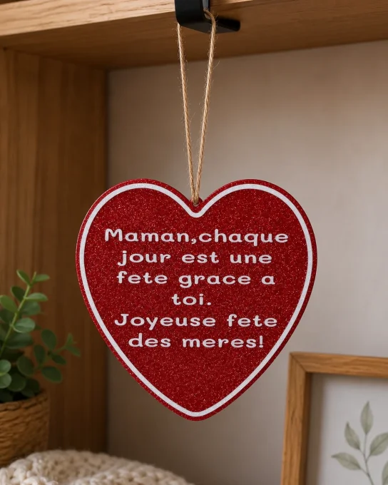 Cœur fête des mères personnalisé à suspendre rouge en PLA+