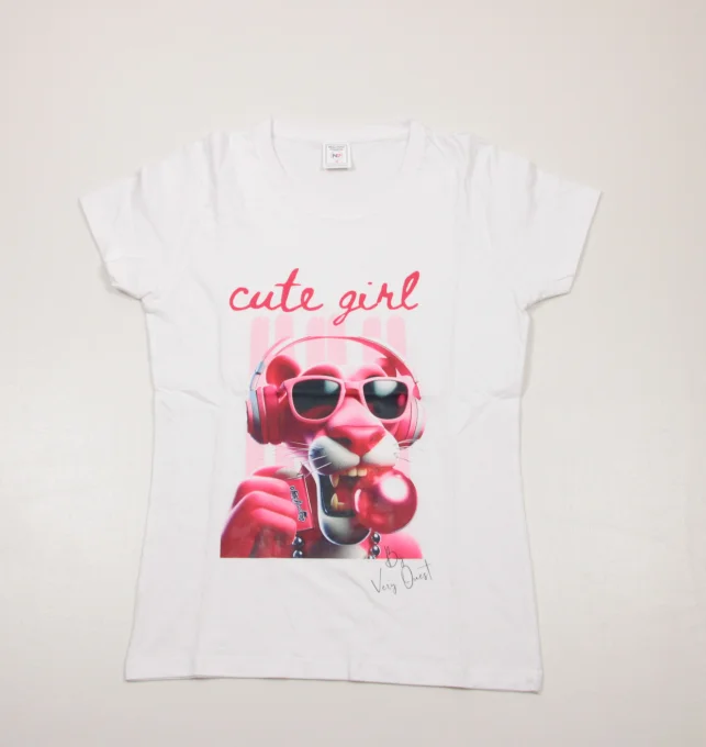 T-shirt femme blanc Very Ouest 100 % coton motif cute girl