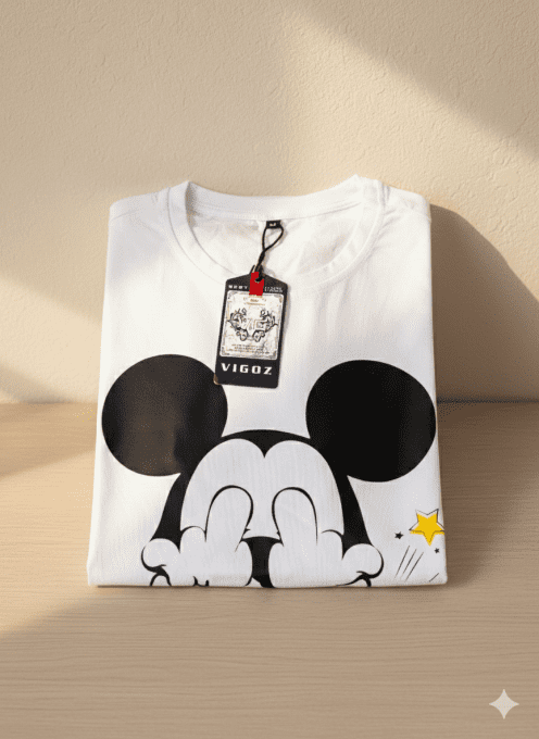 T-shirt blanc imprimé cartoon – confort stretch & style pop