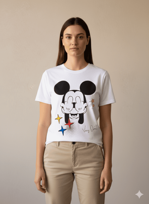 T-shirt blanc imprimé cartoon – confort stretch & style pop