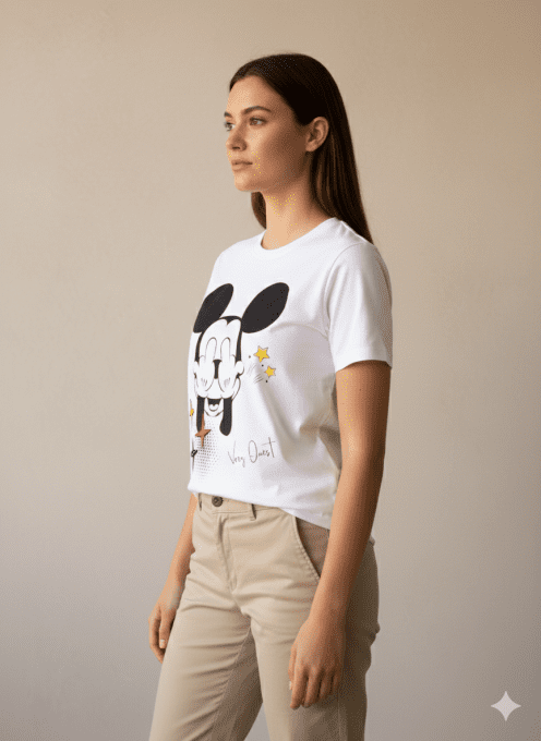 T-shirt blanc imprimé cartoon – confort stretch & style pop